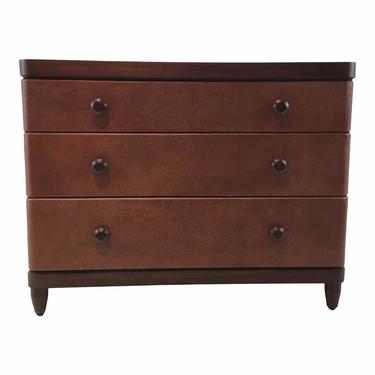 Modern Bungalow 5 Brown Leather and Wood Montclair Three Drawer Chest of Drawers