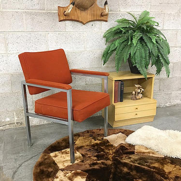 LOCAL PICKUP ONLY Vintage Metal Lounge Chair Retro 1980's Silver Metal Frame with Orange Tweed Office or Living Room Furniture 