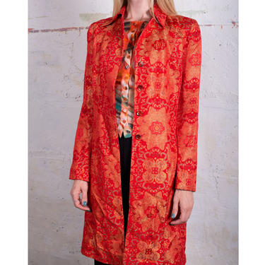 1990s Christian Lacroix Bazaar Red + Gold Floral Brocade Jacket Coat made in France 90s Y2K Boho S M 