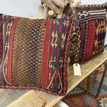 Vintage mid century modern handmade hand stitched kilim pillow 
