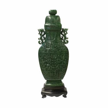 Natural Green Jasper Stone Carved Dragon Accent Flask Display Vase ws1809E 