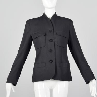 Small Yves Saint Laurent Rive Gauche Blazer Black Pockets Button Front Long Sleeve Vintage 1990s Womens Outerwear 