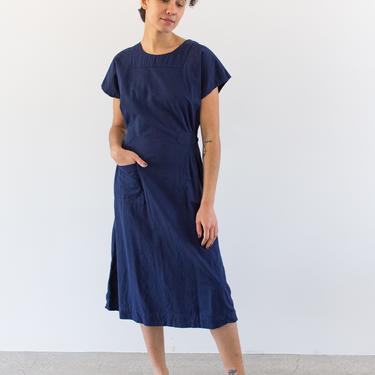Vintage Navy Blue Short Sleeve Dress Smock | 50s Overdye Day Frock | Made in USA | M L | 