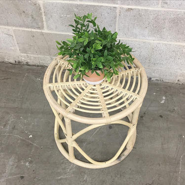 Vintage Plant Stand Retro 1990s Rattan + Straw + Round + Cylinder Shape + Crème or White + Plant Display + Indoor or Outdoor + Home Decor 