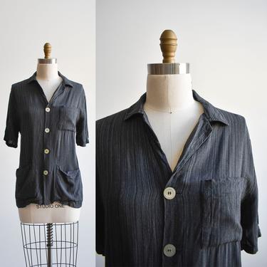 1940s Gray Button Up Blouse 
