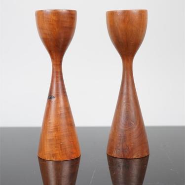 Pair of Walnut/Dark Wood Candleholders