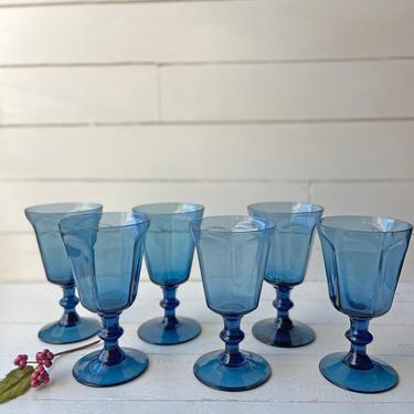 Vintage Lenox Blue Crystal Glasses, Navy Blue Water Goblets, Wines Glasses | Blue Barware, Navy Blue Glass, Antique Wine Glasses, Gift 