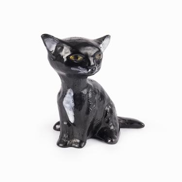 1956-67 Dorothy Clough Ceramic Cat Figurine Black Upsala Ekeby Sweden 