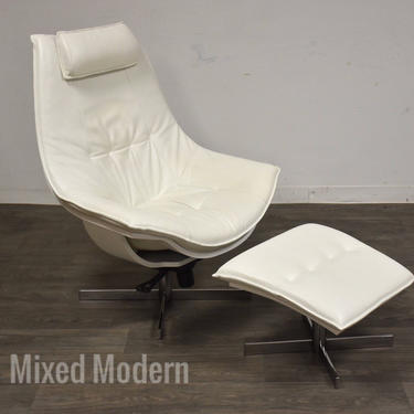 Roche Bobois White Leather Flight Chair and Ottoman 