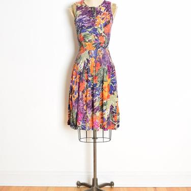 vintage early 90s dress colorful watercolor floral print gauze bloused mini S clothing 