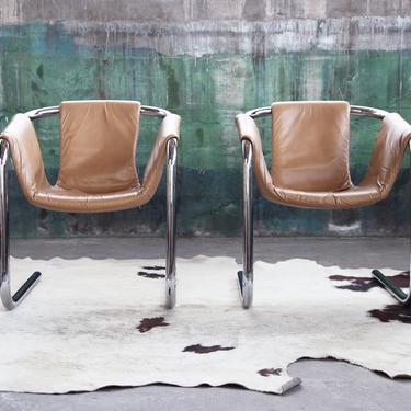 RARE Post Modern 1970s Chrome VECTA Zermatt Sling Lounge Chair Made in ITALY (Set of 4 avail. total, Each one Sold Individually)  McM 