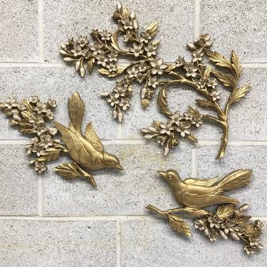Vintage Bird Wall Decor Retro 1960s Syroco + Birds on a Branch + Mid Century Modern + Gold Plastic + Set of 3 + Home Decor + Made in USA 