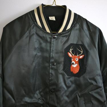 70s 80s Black Nylon Hunter's Deer/Buck Coat 