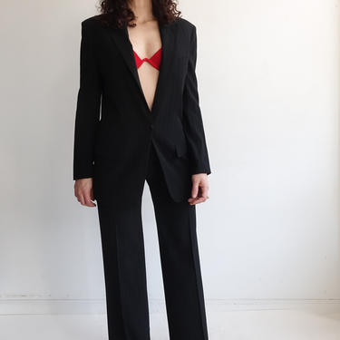 Vintage Jean Paul Gaultier Pinstripe Pant Suit/ 1990s Femme Black Pants and Blazer Set/ Size Small 6/8 