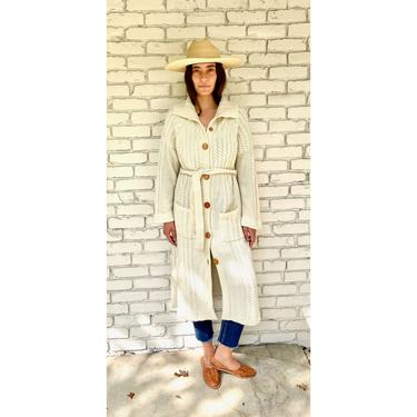 Alpine Cardigan Sweater // vintage 70s knit boho hippie long cable off white dress blouse hippy sweater // S/M 