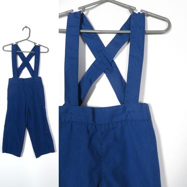 Vintage 80s Kids Cobalt Blue Adjustable Suspender Straight Leg Pants Size 2T 