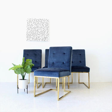 Blue Velvet and Brass Dining Chairs