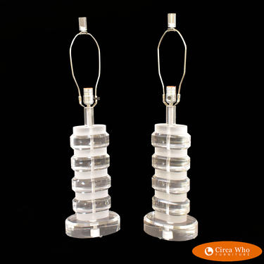 Pair of Lucite Stacked Table Lamps
