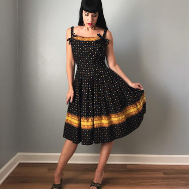 vintage 50s designer ALIX of MIAMI sundress | printed cotton full skirt summer day dress 