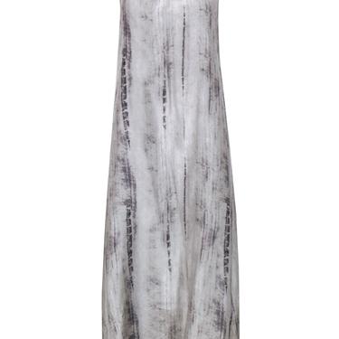 Eileen Fisher - Light Grey Tie-Dye Print Silk Slip Maxi Dress w/ Crisscross Back Sz XXS
