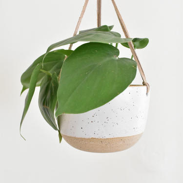 Natural Stoneware and white hanging planter 