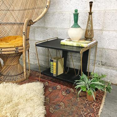 LOCAL PICKUP ONLY Vintage Metal Record Stand Retro 1960's Mid Century Modern Black and Tan Vinyl Holder or End Table for Living Room 