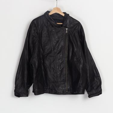 90s Wilsons Black Leather Jacket - Men's XL | Vintage Zip Up Moto Biker Coat 