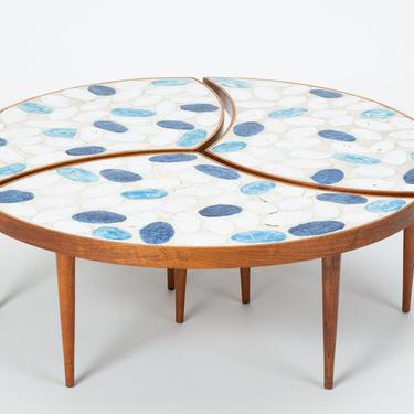 Three-Piece Round Coffee Table with Ceramic Tile Top