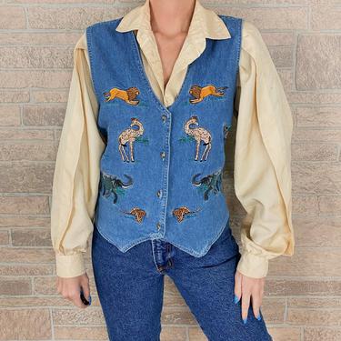 90's Embroidered Animal Denim Vest Top 