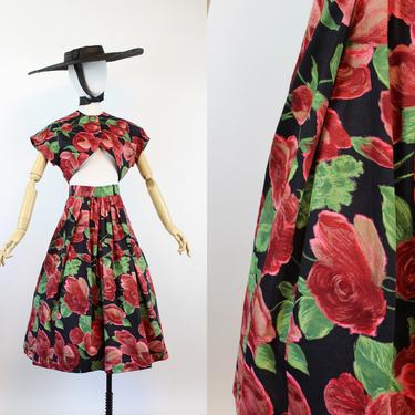 1950s ROSE PRINT fabric skirt and bolero medium | new spring 