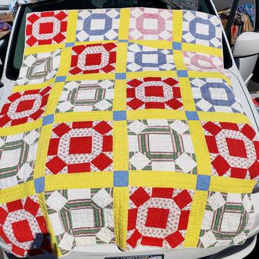 Vintage Quilt 1950s 1940s Hand Made Multicolor 
