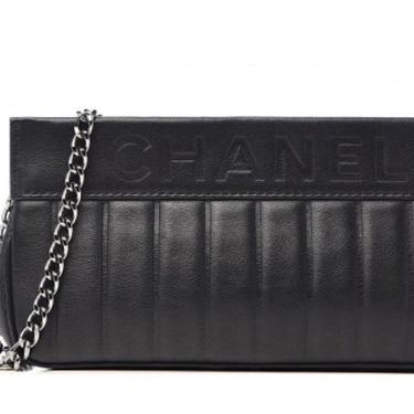 Vintage CHANEL Letters Logo Black Leather Classic Chain Shoulder Clutch Purse Evening Bag Handbag 2 Way! 