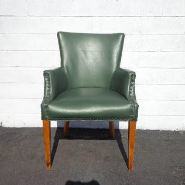 Chair Armchair Accent Green Vintage MCM Chesterfield Handsome Chippendale Mid Century English Wingback Lounge Seating MCM Boho Chic Bohemian 