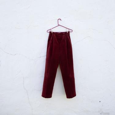 vintage | velvet | pants | 70s | burgundy | high waisted | sz 26 