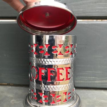 Vintage Silver Coffee Canister with Red Plastic Insert 