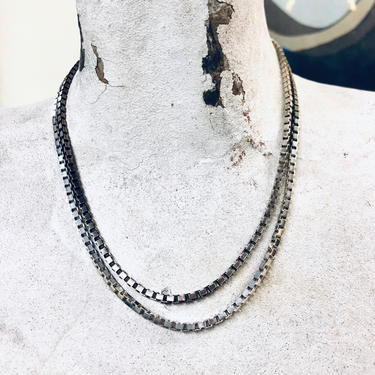 Vintage Silver Necklace, Large Box Chain, Unique Chain Necklace, Long Necklace, Box Chain, Vintage Jewelry, Valentines Day Gift, 