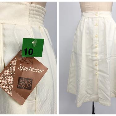 Vintage 1970s Sears Cream Deadstock Midi Skirt, 70s Sears Sportswear, Made in California, Boho Hippie Folk, Size Small, 24