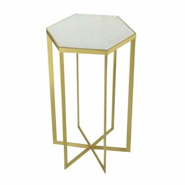 Contemporary White Marble and Gold Plated Geometric Side Table