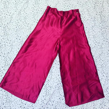 1940s Magenta Pink Satin Pallazo Pants / 40s NOS Wide Leg Lounge Pants 