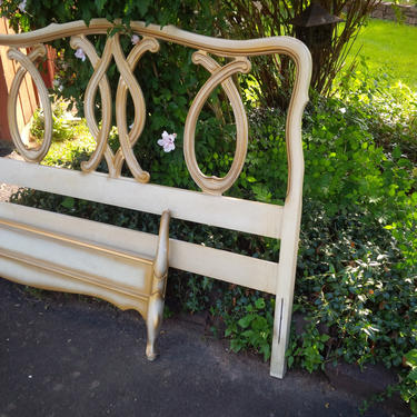 BED Full Size Headboard and Footboard Vintage French Provincial Poppy Cottage Painted Furniture Antique White Finish 