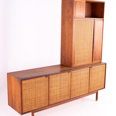 Founders Mid Century Walnut and Cane Buffet &amp; Hutch 