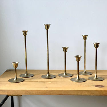 Brass Candlesticks Set, Brass Candle Holders Tiered Tulip Candleholders, Set of 7 