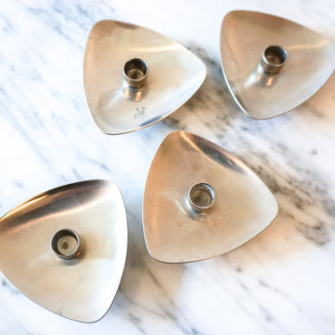 Gorgeous and Unique Set of 4 Authentic Vintage Danish Stainless Steel Candle Stick Holders (Sold Separately) 