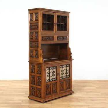 Spanish Carved Cabinet Hutch w/ Scrolled Iron