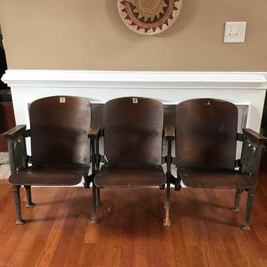 Theater Seats. Movie Theatre Chairs. Entryway Furniture. Wood. Iron. Folding Chairs. Industrial Furniture Decor. Rustic Modern. Bench. 