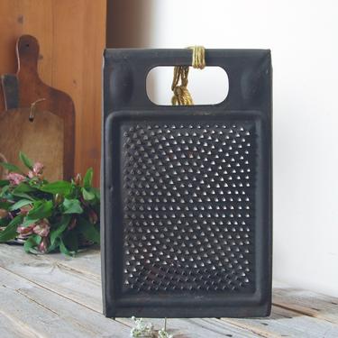 Antique primitive grater / large hand made punch tin grater / rustic industrial farmhouse kitchen decor /  cheese vegetable shredder 