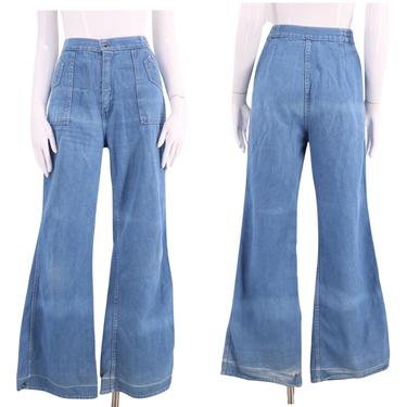 70s high waisted light denim bell bottoms jeans 28  / vintage 1970s Sportswear International bells flares pants sz 8 