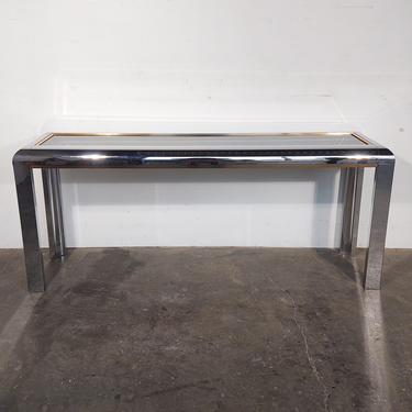 Vintage 1970s Chrome and Brass Console Table with Smoky Glass 