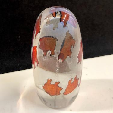 Colleen Ott Amber Pigs Art Glass Egg Paperweight 