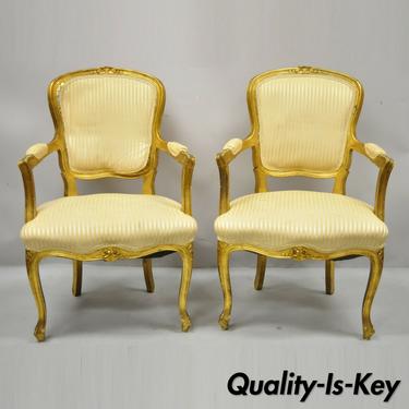 French Louis XV Style Gold Gilt Fauteuil Arm Chairs to Refinish DIY - a Pair